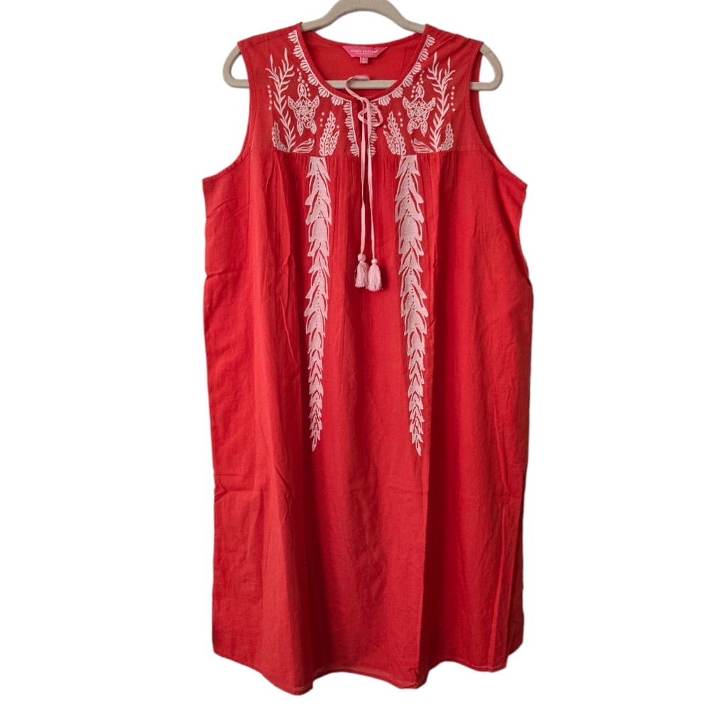 NWT Simply Southern Coral Embroidered Sea Turtle Tassle Dress